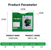 Niveau laser vert 16 lignes haute intensité, alimenté par batterie, instrument de nivellement infrarouge industriel et DIY pour mur-sol