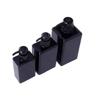 ขวดแชมพู/เจลอาบน้ำทรงเหลี่ยมแบนหรูหราขนาด 200 มล. 300 มล. แบบกำหนดเองได้ สีดำ สีขาว สีใส ขวดโลชั่นเปล่า - Product Image 3