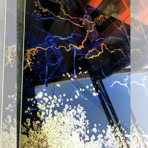 Groothandel elegante tegels ontwerp woonkamer-Springletile Custom Europese Stijl Huis Indoor Grote 3d Keramische Blauw Geglazuurde Goud Spiegel Art Deco Woonkamer Tegels Luxe