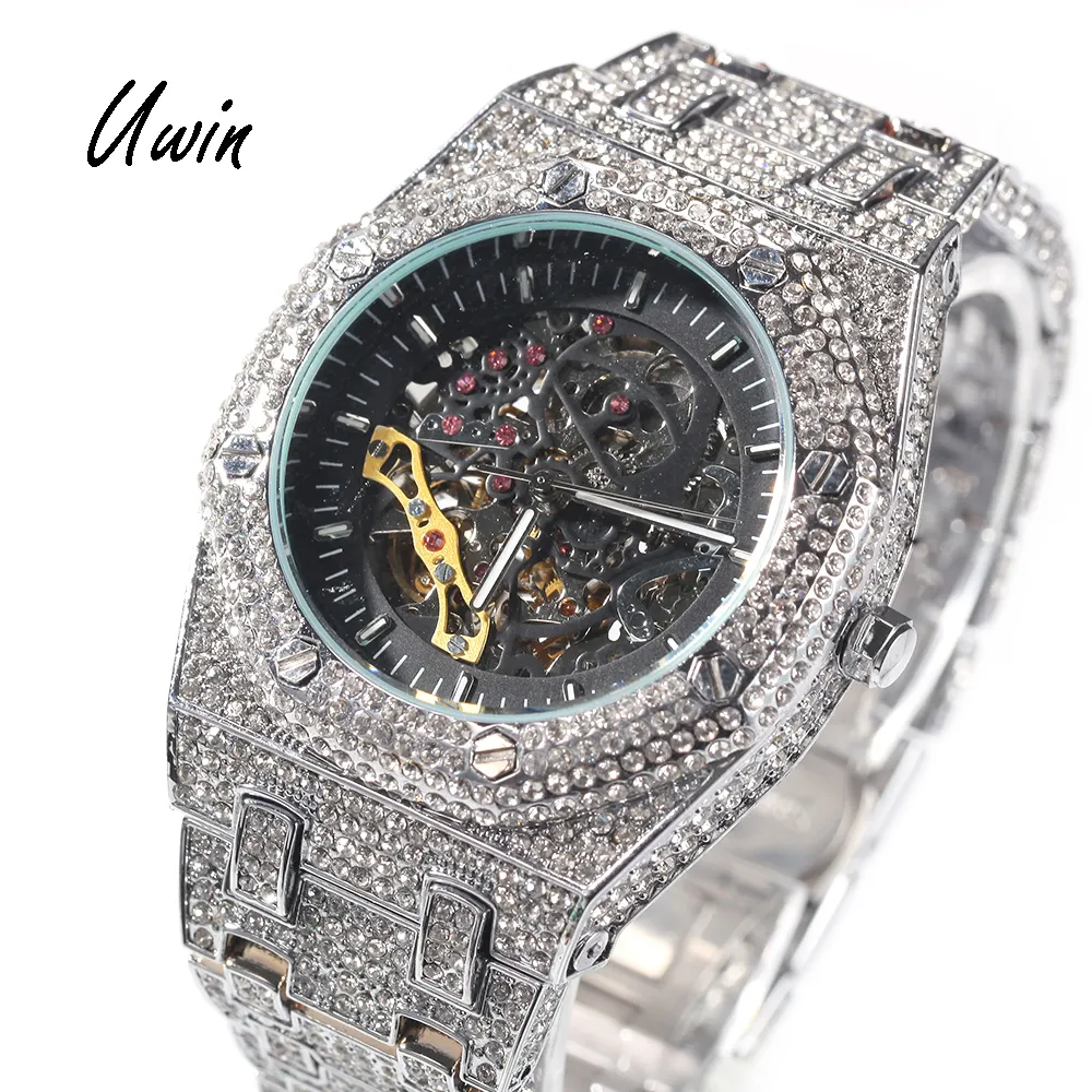 2021 High Quality Black Gold Mechanical Watches Full Iced Out Luxury Designer Watches
