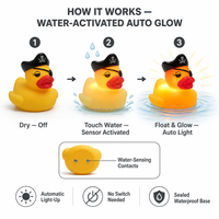Juguete de Baño de Pato Pirata con Luces LED para Bebés y Niños, Patito Flotante Brillante con Sensor de Agua para Bañera, Ducha, Diversión en el Baño para Niños Pequeños