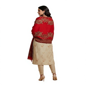 Red Long Women's Traditional <b>Shawl</b> Scarf Reversible Headscarf Option Winter <b>Wedding</b> Daily Use Anti-Bacterial Viscose - Product Image 2