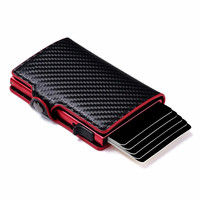 Dompet Kartu Mewah Hadiah Sempurna Penjepit Uang Fashion Serat Karbon Kulit Paduan Aluminium Penutup Tombol RFID Kartu Kredit