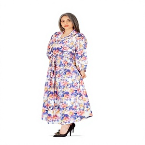 Vestido Maxi de Algodón con Estampado Floral, Transpirable, Antipilling, Modesto, Tipo Abaya Kaftan, Elegante, de Manga Larga, para Uso Diario, para Mujeres Musulmanas, Talla Grande - Product Image 1