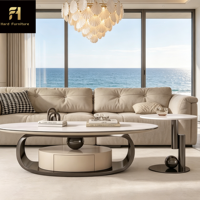 Table basse ovale en pierre frittée de luxe italienne, design élégant, table à thé de haute qualité pour salon avec tiroirs