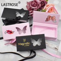 Lastrose Boîtes d'Emballage pour Faux Cils Entiers Vente en Gros Boîte à Marque Privée Vierge Rose Blanc Papillon Papier Boîte à Cils Vison 3D