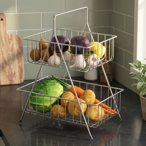 Double Tier Wire Storage Rack Rectangle <b>Standing</b> Type Kitchen <b>Food</b> Holder Stackable Minimalist Non Folding Rack - Product Image 3