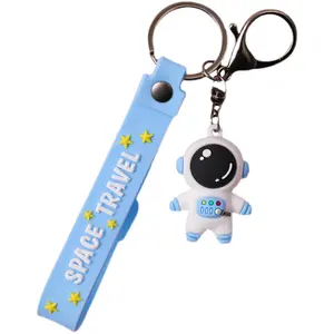 OEM Manufacture Promotional Astronaut Soft Pvc Figurines Colorful Full 3D Cute Rubber Keychain With Key Ring