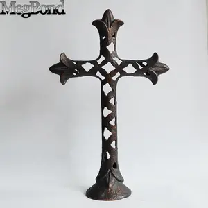 Grande croix de support de table en fonte pour la maison, ornement de croix en métal lourd