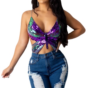Hot Sale Summer Club Sexy Butterfly Shape <strong>Sequin</strong> Women's Bra Cropped <strong>Top</strong> <strong>Party</strong> Short <strong>Sequin</strong> Bra Tank Tube <strong>Tops</strong> - Product Image 1