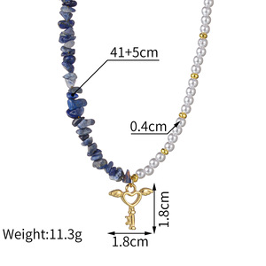 Moda empalme barroco agua dulce perla naturaleza piedra collar con cuentas gran oferta Acero inoxidable corazón llave cerradura colgante collar - Product Image 6