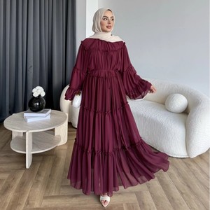 J-278 2026 Nuovo Abito Islamico da <span class=keywords><strong>Donna</strong></span> Traspirante a Doppio Strato in Chiffon con Volant Annodati e Forma ad A - Product Image 4
