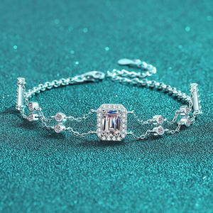 925 Sterling <b>Silver</b> <b>Bracelet</b> 5*7mm Emerald Cut Gra Certificate White Moissanite Diamond <b>Bracelet</b> Double Rows Adjustable <b>Bangle</b> - Product Image 3