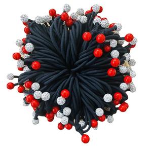 Élastique à cheveux S216 avec perles rouges et boule de diamant blanc, Bijoux en gros à 1 Yuan, Bijoux populaires, Bandeau mignon, Élastique à cheveux avec perles rouges - Product Image 4