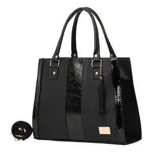 Bolso Tote Casual para Mujer Fana Aisha M3702, Lino Negro, Forro de PU, Cierre de Cremallera y Broche, Asas Dobles, Uso Diario - Product Image 3