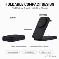 Support de chargeur sans fil 3 en 1 pliable avec ventilateur de refroidissement, station de charge pour iPhone 12-18, AirPods, Apple Watch, Samsung Watch