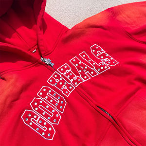 Tuta Vintage lavata acida con ricamo in strass personalizzato aderente con cerniera e felpa con cappuccio - Product Image 2