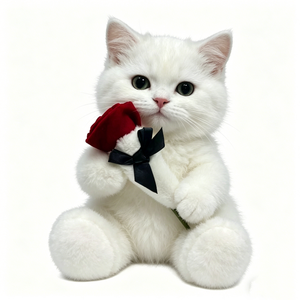 Custom White Plush Dog Holding <b>Red</b> Rose With Black <b>Bow</b> Soft Faux Fur Valentine's Day Gift Cartoon 3D Shape - Product Image 4