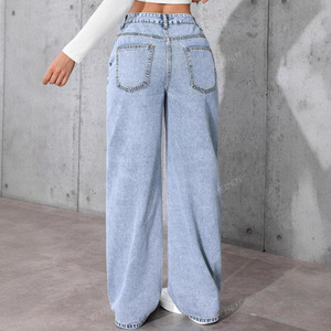 Jeans Casuales Elásticos de Pierna Ancha y Cintura Alta para Mujer, Estilo Veraniego, Venta Caliente, Directo de Fábrica - Product Image 1