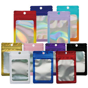 Pochette refermable en plastique holographique en aluminium imprimé personnalisé, résistant aux odeurs, 3,5 Mylar, sac à fermeture éclair holographique avec fenêtre - Product Image 1