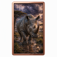 Koin Tembaga High Relief 1 Troy oz .999 Tembaga Murni Persegi Panjang Rhino Wildlife Bar Cetak UV Warna-warni Koin Tembaga