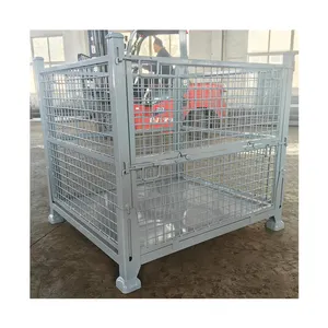 Heavy Duty Stackable Foldable Wire Mesh Metal Storage Stillage Pallet Cage With Name Card