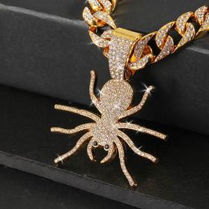 Mens Iced Out Cuban Link Chain Spider Pendant <b>Necklace</b> Gold Plated CZ Diamond Hip Hop Bling <b>Statement</b> Jewelry - Product Image 2