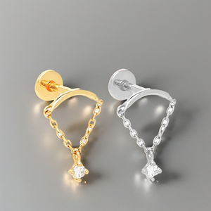 Orecchino a Perno <span class=keywords><strong>ROXI</strong></span> in Argento Sterling 925 con Diamante e Catena a Nappina, Design Semplice e Alla Moda, per Cartilagine, con Zircone, per Fidanzamento - Product Image 3