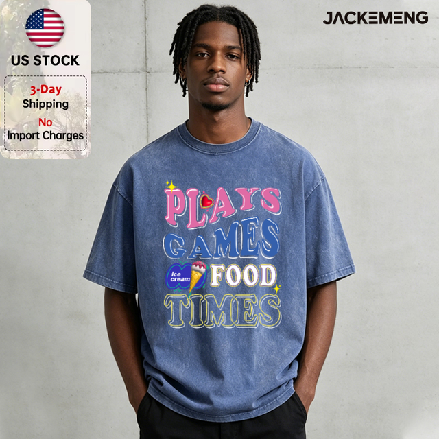 Washed Pink Oversized Plays Games Food Times Streetwear Retro Tshirt USA Local Warehouse Wholesale Hip Hop Short Sleeve Tee