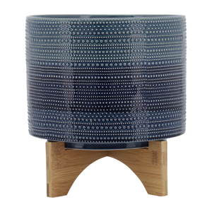 Pot de fleurs décoratif en grès cylindrique à pois avec support en bambou pour plantes d'intérieur et d'extérieur - Product Image 1