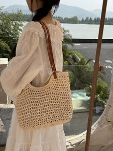 Hollow Mesh Large Woven Shoulder <b>Bag</b> <b>Summer</b> Beach Vacation Women's <b>Bag</b> - Product Image 2