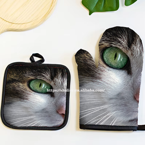 Ensemble de cuisine <span class=keywords><strong>chat</strong></span> design avec impression personnalisée, symbole du nouvel an, maniques et serviette pour sécher la vaisselle - Product Image 2