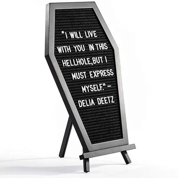 Gothic Spooky Decor Zwarte Vilten Doodskist Brief Message Board Met Stand En Verwisselbare Letters