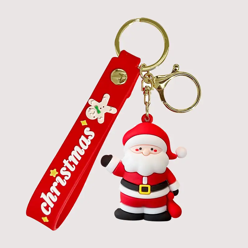 Christmas PVC Soft Rubber Keychain Xmas Tree Snowman Santa Claus Pendant Lovely Key Rings Backpack Accessories New Year Gift