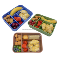 Boîte à bento en silicone avec logo personnalisé, étanche, 5 compartiments, récipient pour le déjeuner, passe au micro-ondes et au lave-vaisselle, pour enfants et adultes