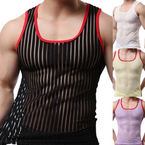 Débardeur en maille rayé pour homme, respirant, séchage rapide, streetwear, sous-vêtement de sport - Product Image 4