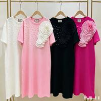 Robes d'été pour femmes en coton 100% imprimées de dessins animés avec strass, taille plus, décontractées, OC540