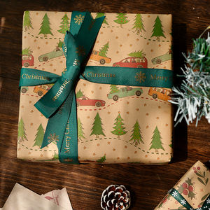 Venta al por mayor desechable 80g Navidad recubierto de silicona virgen papel Kraft 43*300cm regalo lujo embalaje personalizado rollo de papel de regalo - Product Image 3