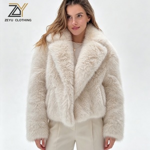 Zeyu 2026 Nouvelle Veste Courte en Fausse Fourrure Crème pour <span class=keywords><strong>Femme</strong></span>, Col Revers Oversize, Douce, Épaisse et Chaude, Hiver, Luxe, Soirée, Streetwear - Product Image 1