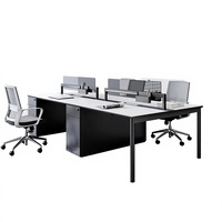 Ensemble bureau-chaise de bureau commercial moderne et minimaliste, poste de travail 4 personnes, cloison de travail pour employés 6 places, design en forme de bar en PVC