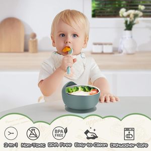 Ensemble de bols d'aspiration en silicone 2-en-1 en acier inoxydable Contenant à collation non toxique à aspiration amovible pour les tout-petits Morandi Colors Baby - Product Image 5