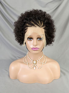 Perruque Bob <span class=keywords><strong>Courte</strong></span> Bouclée Style Afro Bouffant avec Dentelle Frontale, <span class=keywords><strong>Coupe</strong></span> Pixie Naturelle, Cheveux Humains Vierges Premium, Perruques Tressées Économiques pour Femmes Noires - Product Image 1