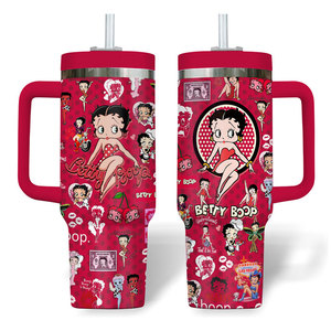 Vaso Térmico Portátil de 40oz con Diseño de <span class=keywords><strong>Betty</strong></span>, de Alta Calidad, para Viajes, Oficina y Exteriores, con Asa y Tapa con Pajita, Venta al Por Mayor - Product Image 1