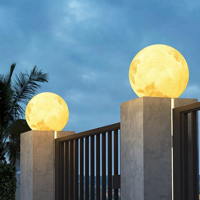 IP55 Waterproof Solar & Electric LED Garden Lights Moon Shape Outdoor for Patio/Yard/Walkway with E27 Base Pillar Type Dimmable