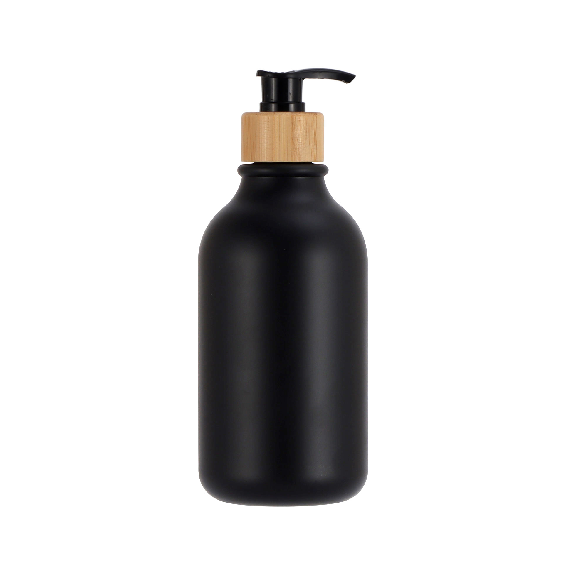 ขวดสีดำด้าน หัวปั๊มไม้ไผ่สีดำ