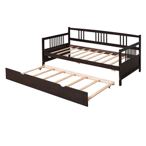 Cama nido doble de madera con cama nido extraíble, color espresso, para niños, con almacenamiento - Product Image 6