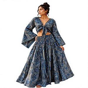 Women's Boho Paisley Silk Two-Piece Set Sleeveless Crop <b>Top</b> Floor-Length Skirt Natural Waist A-Line Silhouette Bohemian Resort - Product Image 1