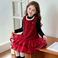 Vêtements formels pour enfants, robe de fête pour bébé fille de 1 an, gilet en tweed sans manches, jupe en tulle à volants