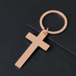 Porte-clés personnalisé en acier inoxydable, porte-clés croix en or blanc pour accessoire de gravure, pendentif bijoux croix vierge - Product Image 2