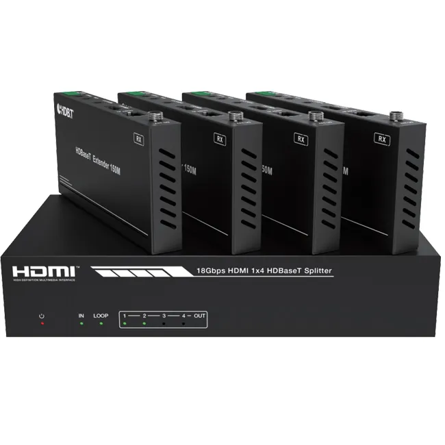 1X4 4K Hdmi Hdbaset-Splitterdistributieversterker Bevat 4x Rx Voor Thuisbioscoopsysteem